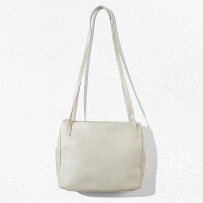 Vintage 1990s Beige Ivory Pebbled Leather Everyday Double Handle Shoulder Bag