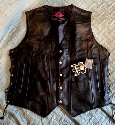 Alpha Cycle Gear Black Genuine Leather Vest  XXL  New With Tags 