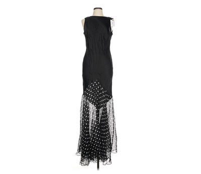 Nina Ricci Long Dress Maxi Black Formal Wedding Low Back Sheer Polka Dot 44  10 | eBay