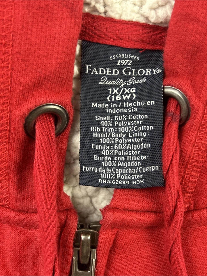 Sudadera con capucha Sherpa con cremallera Faded Glory para mujer talla XL roja cuerda Y2K Foto 4 de 4