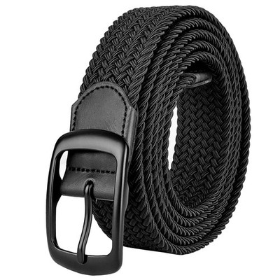 Men Plus Size Black Elastic Woven Belt Stylish Square Buckle Stretch for Work