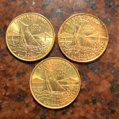 GOLD PLATED 2001-D RHODE ISLAND U.S. STATE QUARTER (1 COIN PER SALE) - #B6597