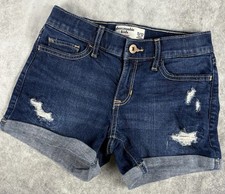 Abercrombie Kids Girls Denim Jean Shorts Size 11 12 Distressed Dark Wash Cuffed