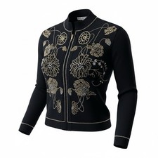 St John Evening By Marie Gray Jacket Floral Bronze Embellishments Size 6 Black