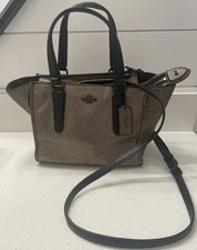 Coach 33848 Mini Crossbody Carryall In Metallic Leather Vapor Black Brass