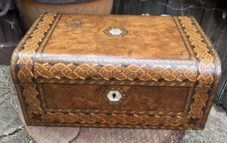 Antique box Victorian inlaid marquetry tunbridge ware writing slope M.O.P brass