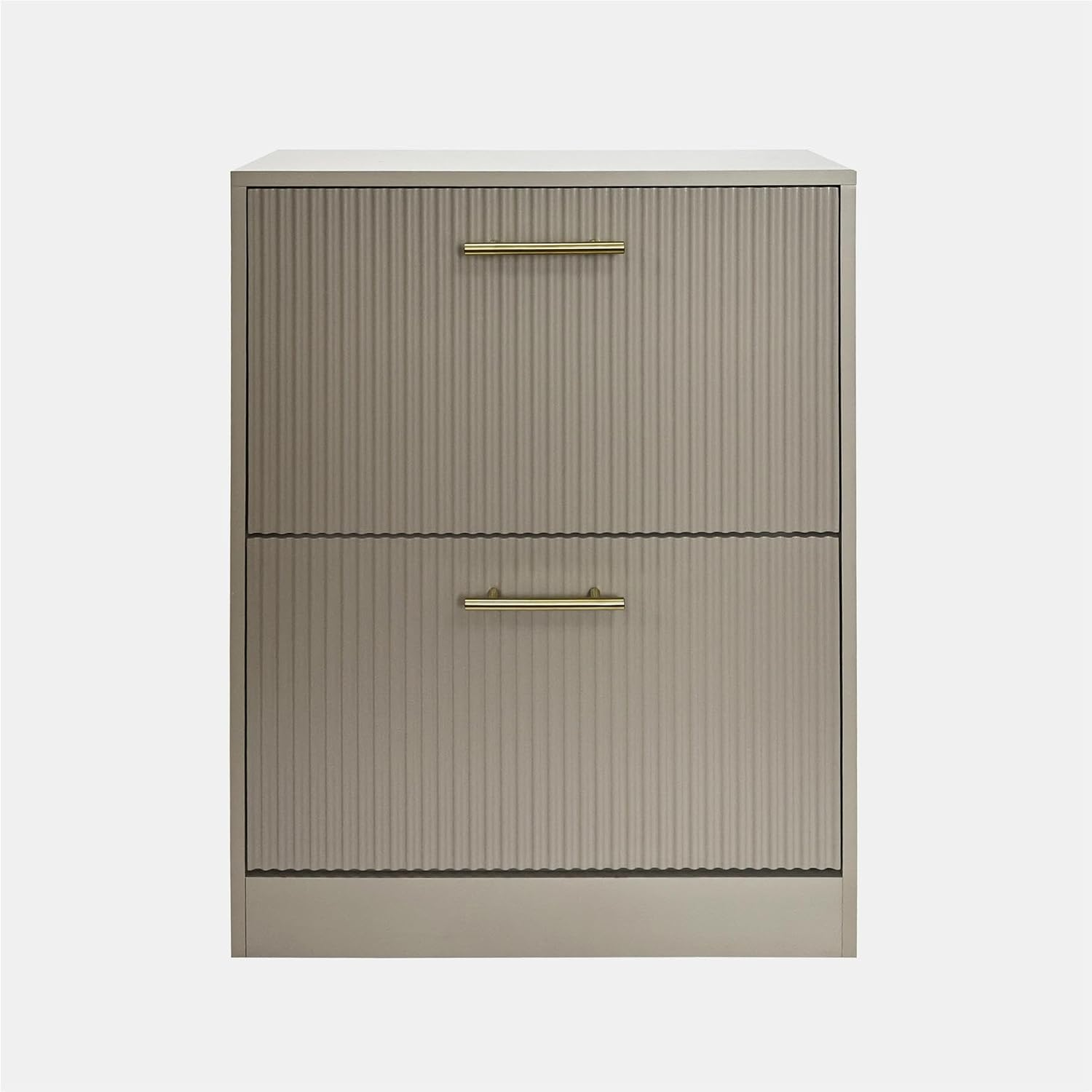 Shoe Cabinet White Ribbed 2 Drawer Slim Hallway Entryway Storage Cupboard 60cm