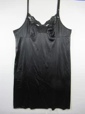 Vintage Vassarette Satin Full Dress Slip Plus Size 44 Black Nylon 90s