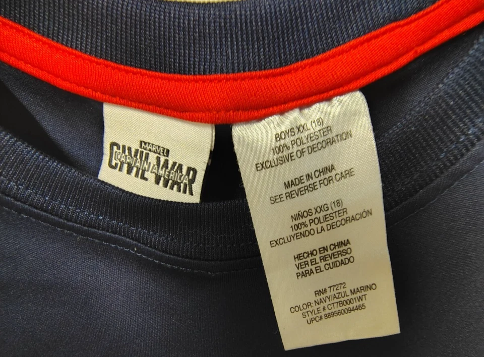 漫威美国队长男孩尺寸 XXL 18 爱国者 T 恤上衣内战 — 第 4/4 张图片
