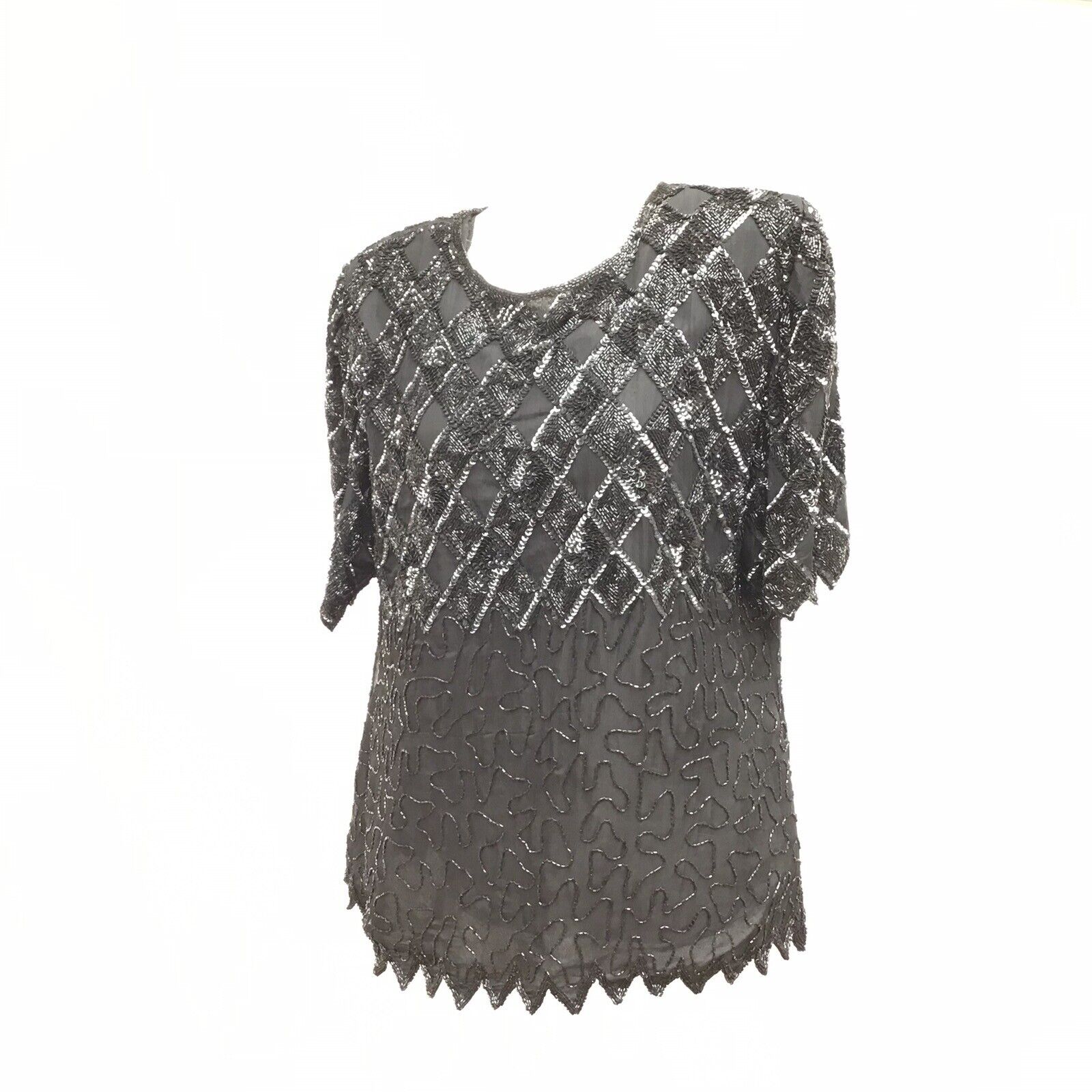 Laurence Kazar Sequined Beaded Black Top Womens S… - image 18