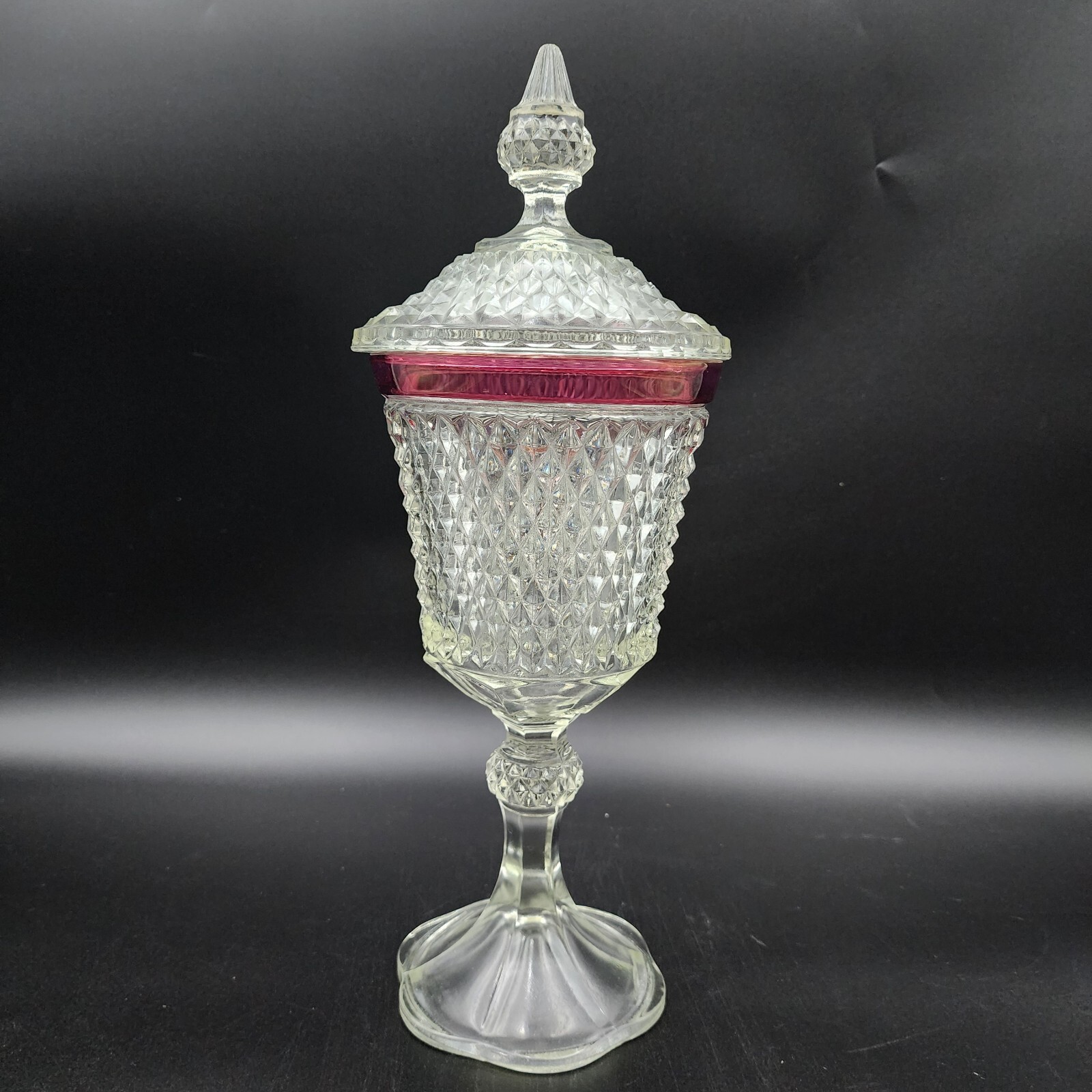 Vintage Indiana Glass Tiara Diamond Point 15-inch Footed Stem Compote with Lid