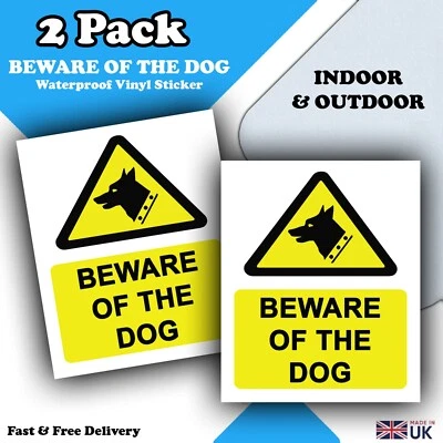 MORE THIS WAY Beware of the Dog Waterproof Vinyl Sticker - Guard Dog Sign - 2 Pack