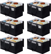 6-Pack 93L Heavy Duty Storage Bags with Zipper Tops and Sturdy Handles BLACK 