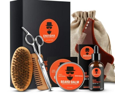 8 Piece Beard Grooming Kit,Beard Oil, Beard Balm, Beard Wash,Beard Brush,Comb,Sc
