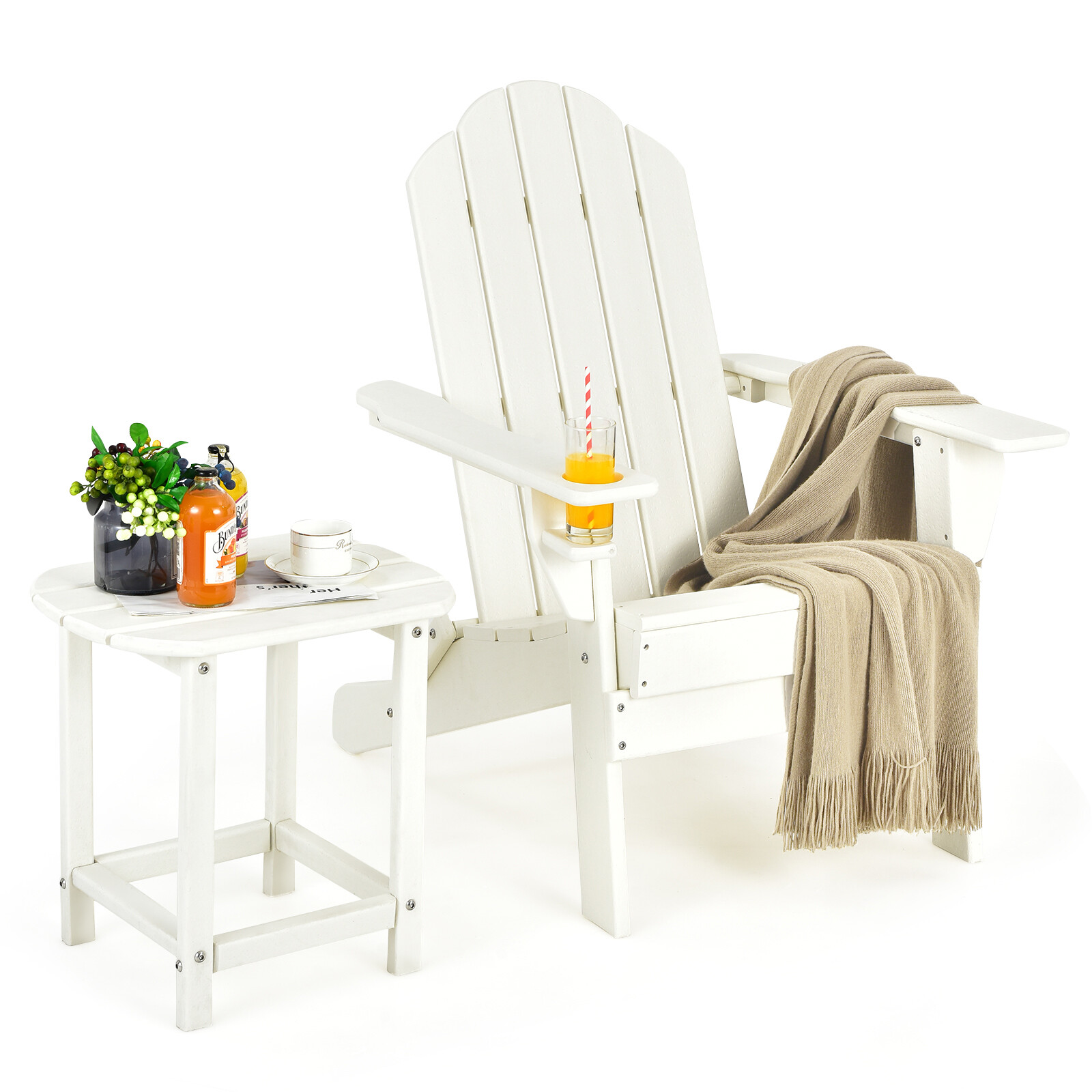 Patiojoy Patio 2PCS Adirondack Chair Side Table Set Outdoor Chair Set