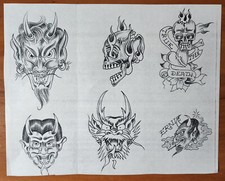 ORIGINAL 1980s HAND DRAWN, Vintage Traditional Tattoo Flash Production Sheet 25