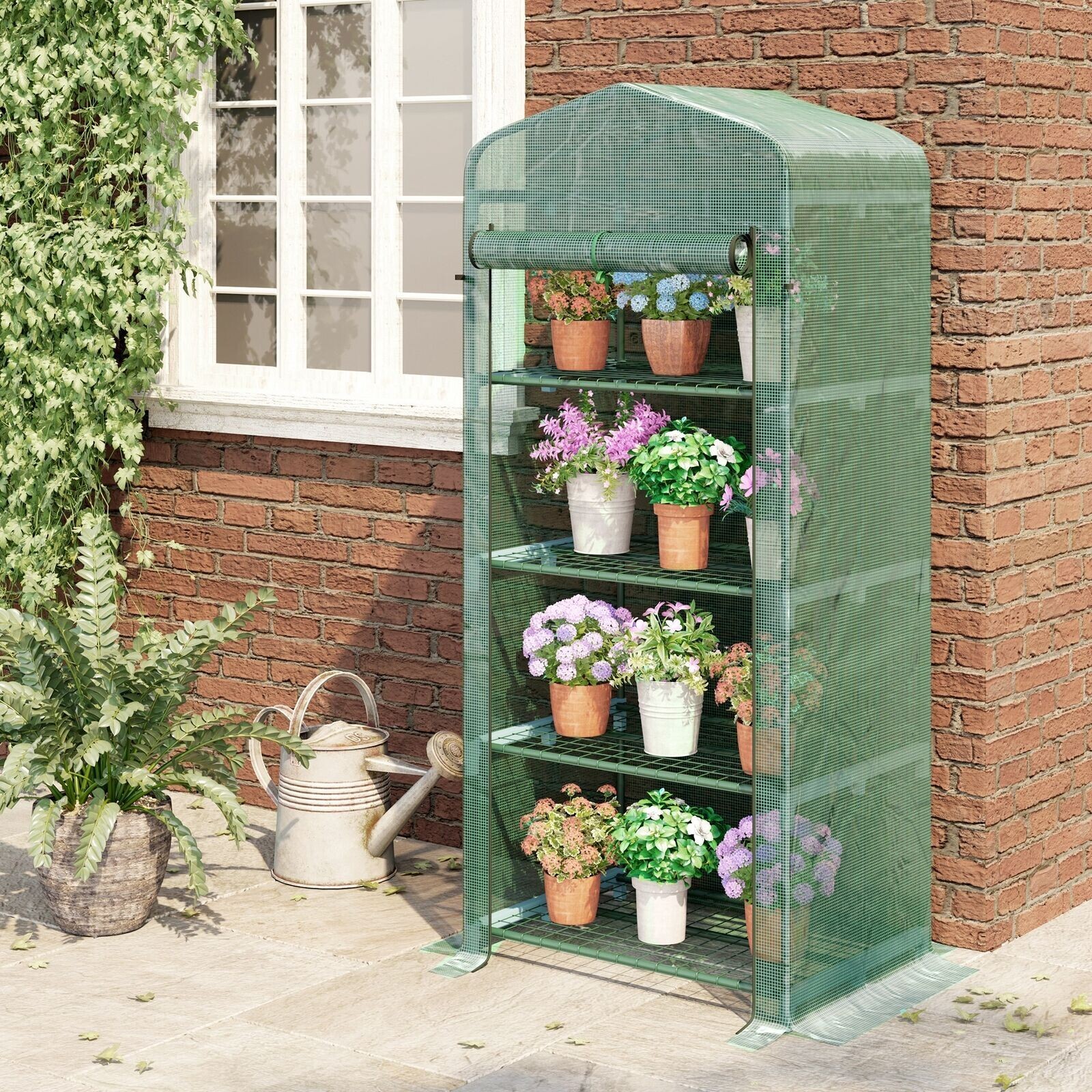 Mini Greenhouse 4-Tier Portable Plant House Shed PE Cover Green