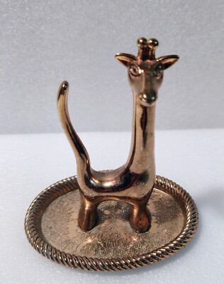 Vintage Giraffe Ring Holder Gold Plated Antimony Jewelry Standing