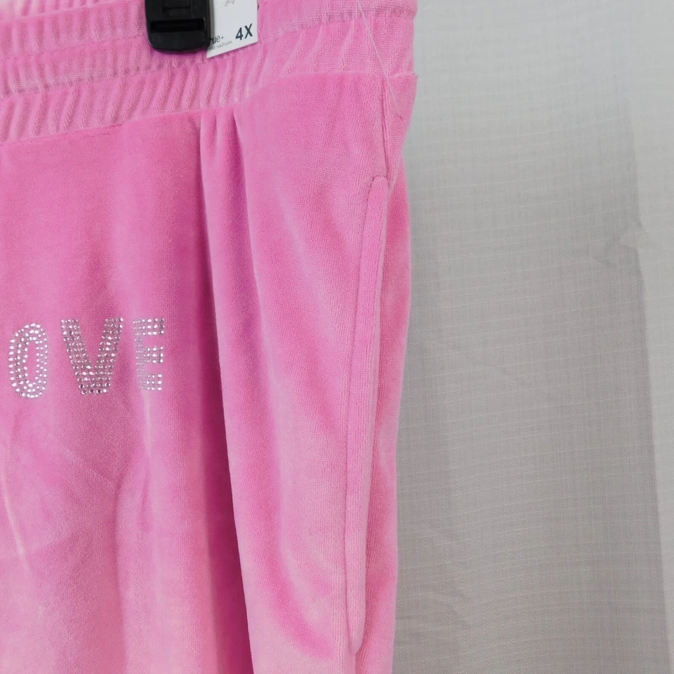 Pantalones deportivos Rue 21 talla grande colección Y2K Bling ajustados acampanados de terciopelo 4X rosa #1392 Foto 4 de 4
