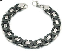 11mm Flat Byzantine Bracelet-Black Silver Designer Stainless Steel 67