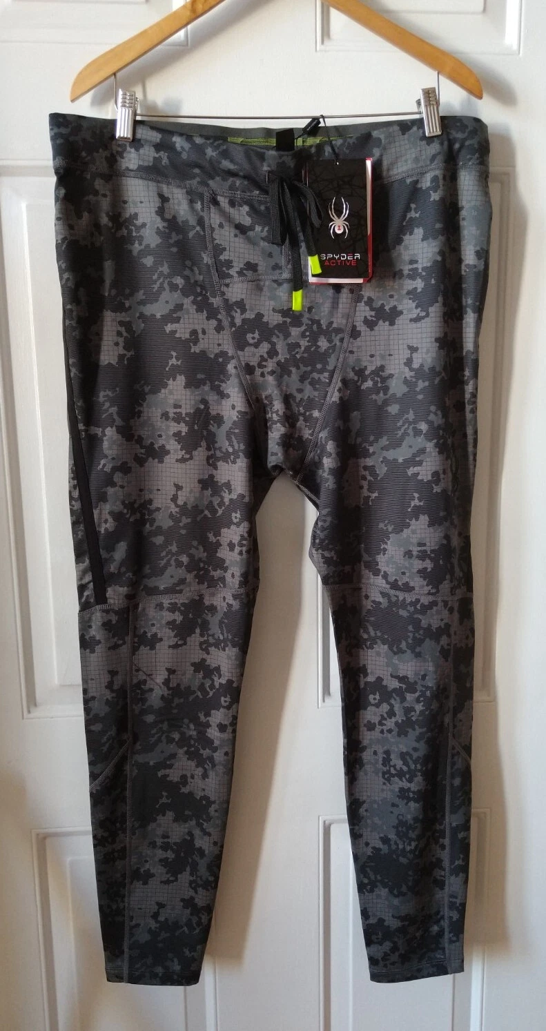 SPYDER MENS ACTIVE SPM737 CHARCOAL GRID BASE LAYER LEGGING PANTS, SIZE XXL