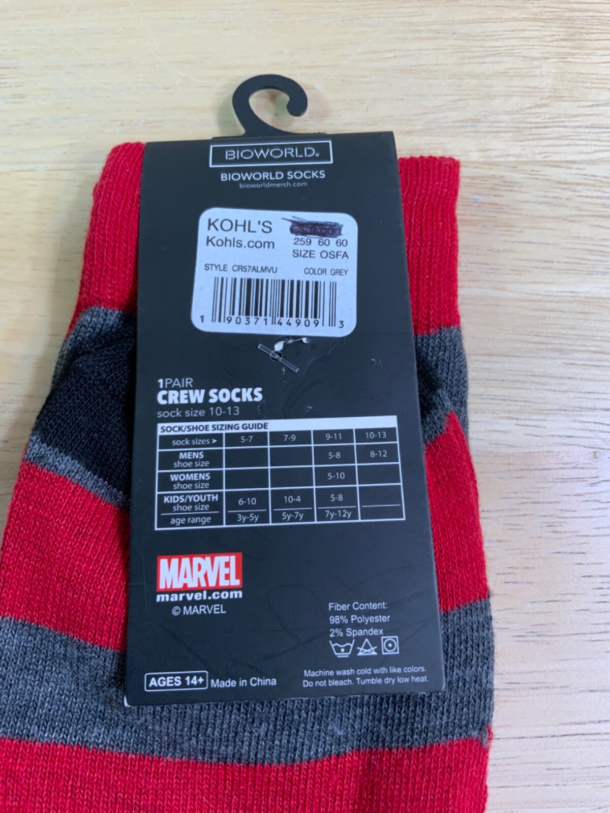 SAOLA Calze uomo Marvel Dead Pool Crew nuove taglia 10 13 SOLO 1 PAIO!!*