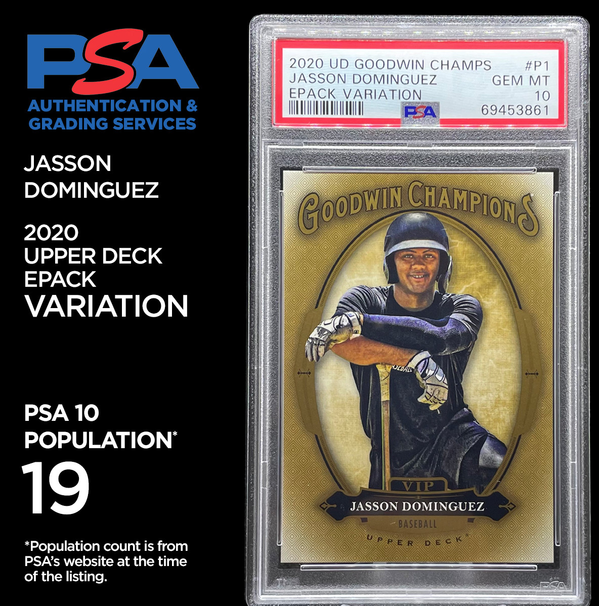 Jasson Dominguez Rookie 2020 Upper Deck 1st Year - Variation Gold - PSA 10