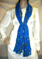SAILING  ANCHORS SCARF ROYAL BLUE  SILVER CRINKLE FABRIC Box15