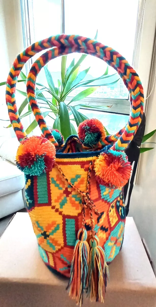 Buy Wayuu Mochila Bags Crochet Woven Handmade 100 Cotton Authentic  Colombian boho Bags Summer Colorful Crossbody With Pom Poms White 3 at  Amazonin