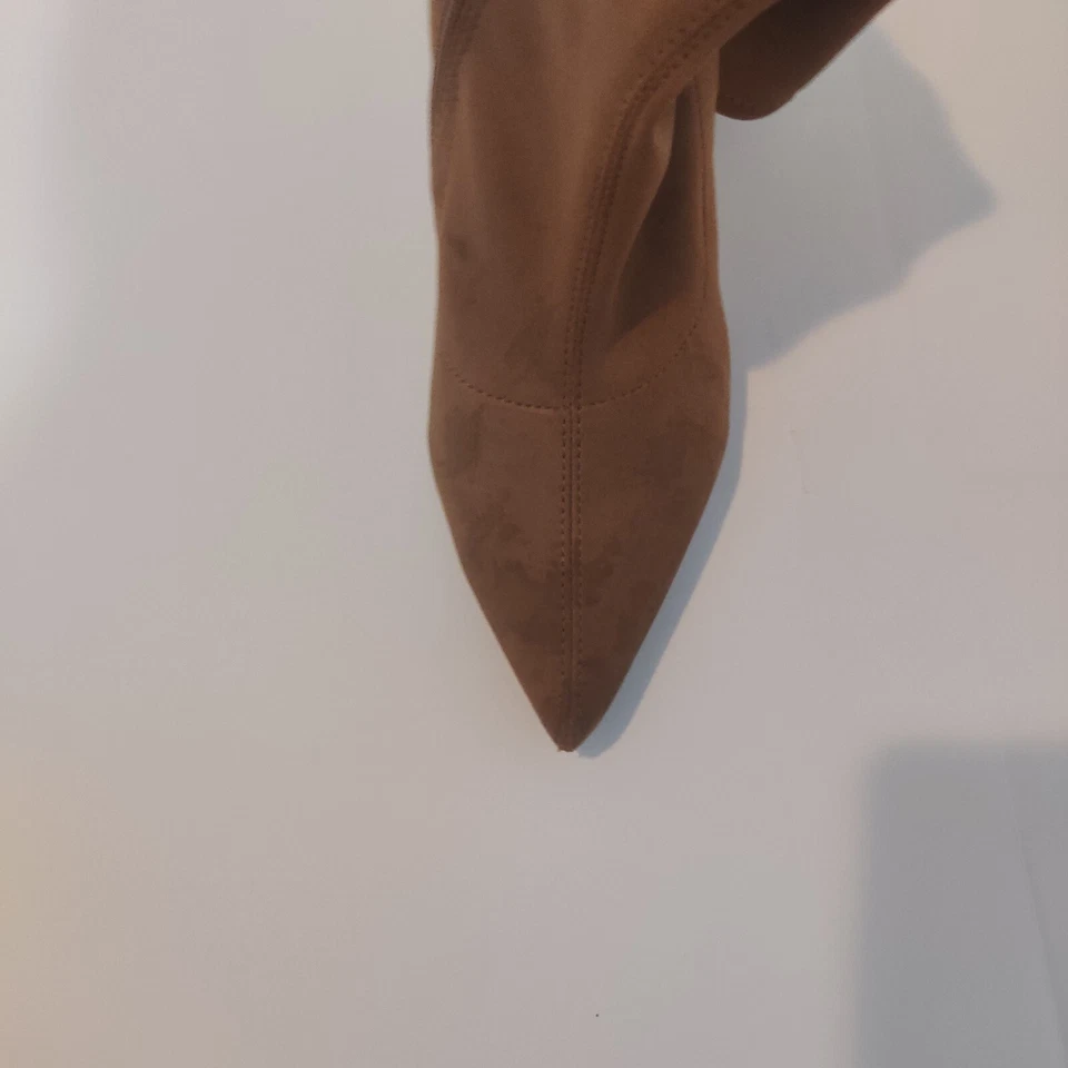 Botín de aguja para mujer color tostado cremallera punta sin cordones bota elástica 7,5 ¡LEER!! Foto 4 de 4