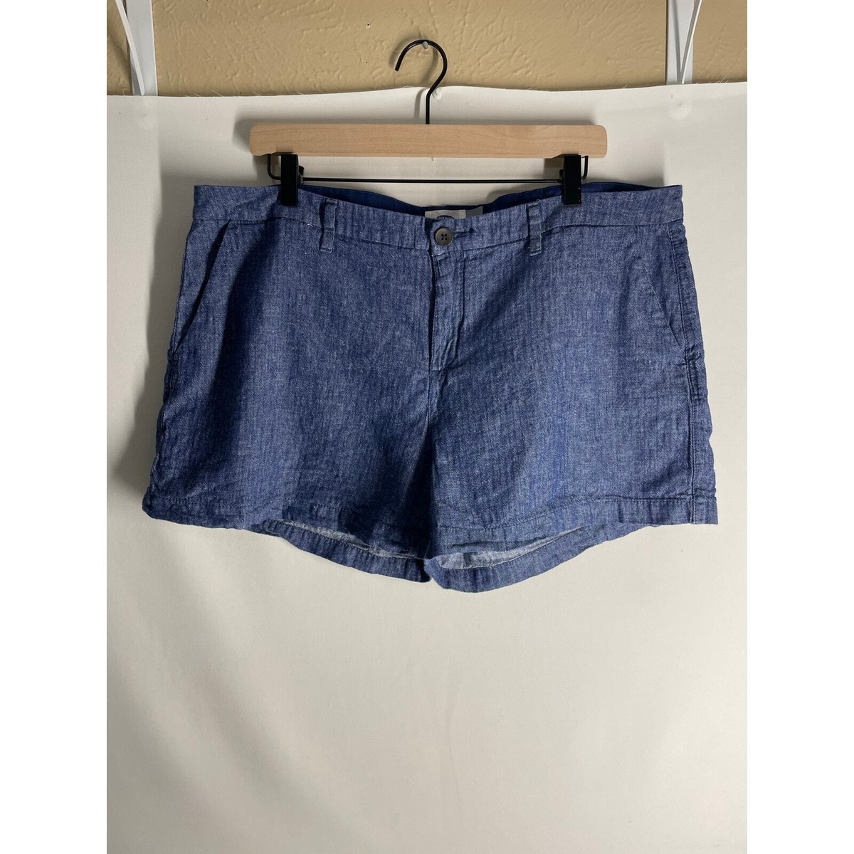 Old Navy Linen Blend Blue Shorts Chino Plus Size 16 Womens Front Pockets