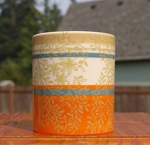 Starbucks Coffee Company 2008 14oz Leaves Branches Flower Orange Blue Mug - Picture 9 of 12