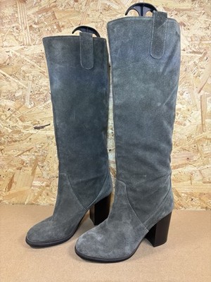Jigsaw grüne Wildleder Kniehohe Stiefel Damen EU 37 UK 4 Blockabsatz mandelförmige Spitze