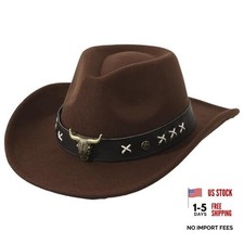 Cowboy Hat for Women and Men, Adjustable Felt Wide Brim Western Cowboy Brown3