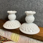 2 Vintage Fenton White Milk Glass Candlesticks Pair Candle Holders EUC