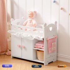 ROBUD White Baby Doll Crib Wooden Bed for 18-21 inch Dolls