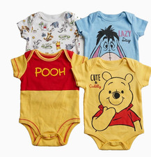 Disney Baby Winnie the Pooh Eeyore Bodysuits 4 Pack NB Yellow Blue