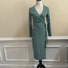 Diane Von Furstenberg x Target Small Green Wrap Dress Knit Midi Long Sleeve