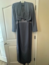 Mother of the bride blue grey in color beaded formal dress size 14