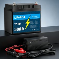12V 50Ah LiFePO4 Lithium Battery with Charger, Smart BMS, for RV, Marine Lot