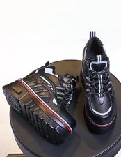Chunky Platform Trainers, Flatform Sneakers, Lace Up Front, Black - SALE