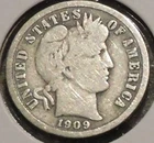 Silver Dime - Barber - 1909 (Assorted scuffs / scratches.)