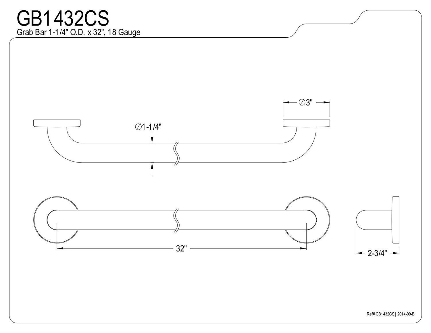 Kingston Brass GB1432CS Designer Trimscape Concealed Flange ADA 32-Inch Grab Bar