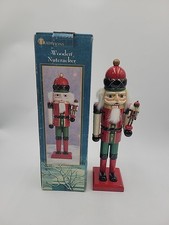 Traditions Wooden Nutcracker 14" Holding Smaller Nutcracker Red Green Gold