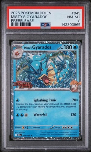 2025 POKEMON DRI EN-DESTINED RIVALS PRERELEASE #049 MISTY'S GYARADOS PSA 8