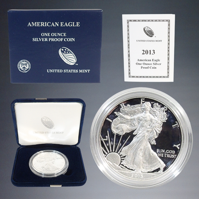 #ad 2013 W AMERICAN EAGLE $1 DOLLAR 1 oz SILVER UNCIRCULATED PROOF COIN BOX COA $94.95