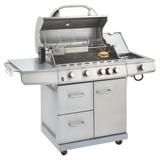 5 Burner Gas BBQ Grill Rotisserie & Side Burner Stainless Steel Garden Barbecue