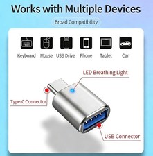 3PCS USB-C to USB-A 3.1 OTG Adapter with LED for iPhone 16/15, iPad, Laptop