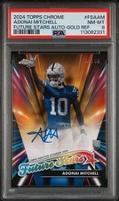Adonai Mitchell 2024 Topps Chrome RC Gold /50 AUTO Future Stars PSA 8