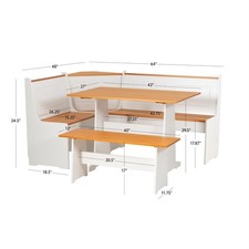 Linon Ardmore Pine Wood Corner Nook Dining Set with Storage in White and Natural